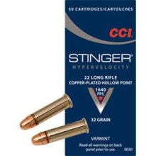 STINGER HYPERVELOCITY AMMO 22 LONG RIFLE 32GR COPPER PLATED HP