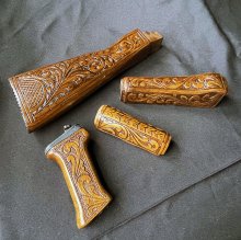 HAND CARVED WALNUT KHYBER PASS AKM AK74 FURNITURE SET #1