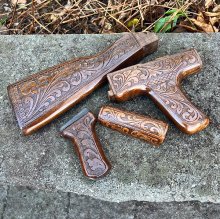 HAND CARVED WALNUT KHYBER PASS AKM AK74 DONG FURNITURE SET #28