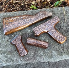 HAND CARVED WALNUT KHYBER PASS AKM AK74 DONG FURNITURE SET #34