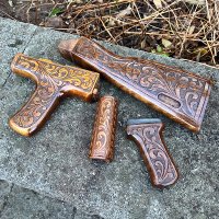 HAND CARVED WALNUT KHYBER PASS AKM AK74 DONG FURNITURE SET #33