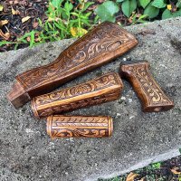 HAND CARVED WALNUT KHYBER PASS AKM AK74 FURNITURE SET #13