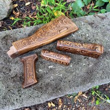 HAND CARVED WALNUT KHYBER PASS AKM AK74 FURNITURE SET #17