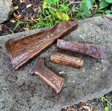 HAND CARVED WALNUT KHYBER PASS AKM AK74 FURNITURE SET #23