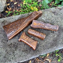 HAND CARVED WALNUT KHYBER PASS AKM AK74 FURNITURE SET #24