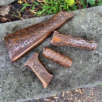 HAND CARVED WALNUT KHYBER PASS AKM AK74 FURNITURE SET #25